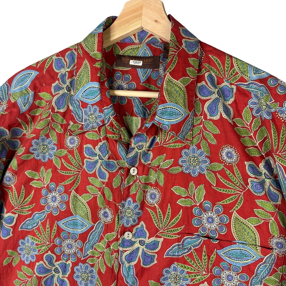 Tori Richard Mens XL Red Cotton Lawn Floral Paisley Aloha Shirt Made in Hawaii